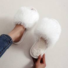 White Slippers Shein Fashionable Fluffy Ladies Home Slippers Indoor Silent Floor Slippers All Seasons Girls Furry Slippers