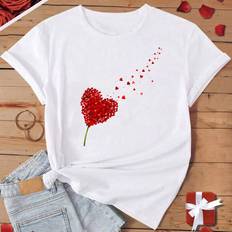 Shein Hvid Overdele Shein Heart Printed Short Sleeve T-Shirt - Graphic Tees