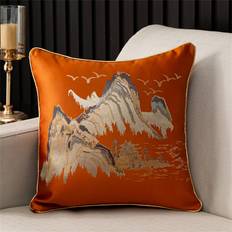 Shein 1pc Ice Silk Embroidered Cushion Cover For Room Sofa Throw Pillow Case Orange