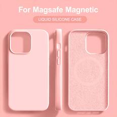 Shein Pink Liquid Silicone Magsafe Magnetic Wireless Charger Case For IPhone 14 13 12 11 15 Pro Max With Velvet For APPLE IPhone 15 14 Plus Phone Cover Acce