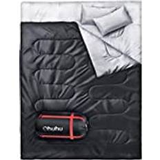 Ohuhu Ohuhu Dubbel sovsäck, Ohuhu 220 x 150 cm 3 säsonger, enorm dubbel sovsäck med 2 gratis kuddar och en bärväska, fyra dubbla blixtlåsdragare svart