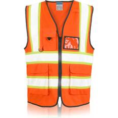 Breathable Work Vests SHORFUNE High Visibility Safety Vest with Pockets, Mic Tab, Reflective Strips and Zipper, ANSI/ISEA Standards,Oange,L