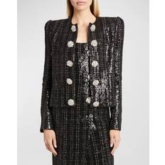 Balmain Women Outerwear Balmain Sequined Tweed Jacket black