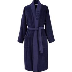 HUGO BOSS Cotton Sleepwear HUGO BOSS Logo-Embroidered Kimono Terry Cotton Dressing Gown - Navy
