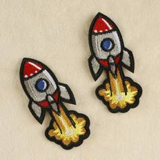 Tygmärken Shein 2pcs Rocket Spacecraft Embroidery Patch For Diy Clothing, Pants, Hat, Bag, Shoes, Mobile Phone Case Decoration, Iron On
