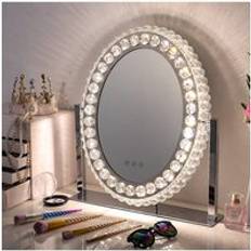 Living and Home Crystal Round Hollywood Vanity Mirror with LED Lights Natural One Size