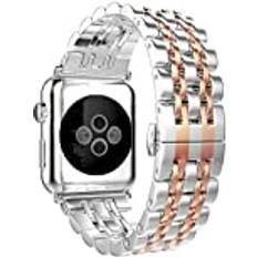 AISPORTS Kompatibel Apple Watch-rem kvinnor män, justerbart armband rostfritt metall fjärilsspänne armband ersättningsrem iWatch