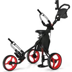 Golf Trolleys on sale Goplus Folding 3 Wheels Push Cart W/Seat Scoreboard