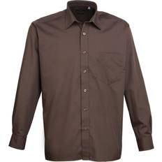 Lang Skjorter Premier 17.5, Brown Mens Long Sleeve Formal Plain Work Poplin Shirt