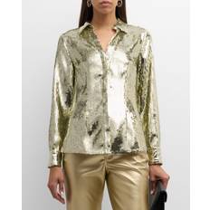 Gold - Women Shirts Elie Tahari The Tassia Button-Down Sequin Shirt