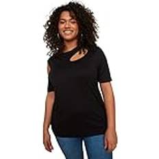 4XL - Mujer Blusas Trendyol Curve Schwarze Strickbluse mit Rundhalsausschnitt und detailliertem Ausschnitt TBBSS22AF0007