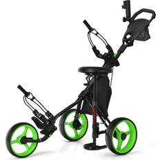 Green Golf Trolleys Goplus Folding 3 Wheels Push Cart W/Seat Scoreboard