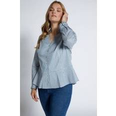 Overdeler Ulla Popken Bluse, rutete, volang, peplum, V-hals, langermet grå 62/64