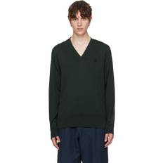 Fred Perry Knitted Sweaters Jumpers Fred Perry Green V-Neck Sweater Q20 NIGHT GREEN