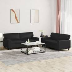 Soffgrupper - Textil Soffor vidaXL Soffgrupp 2 Delar Svart Konstläder Soffa