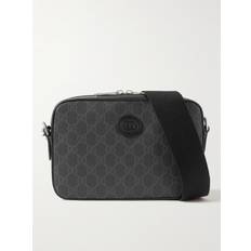 Gucci Black Messenger Bags Gucci Leather-Trimmed Monogrammed Coated-Canvas Messenger Bag Men Black