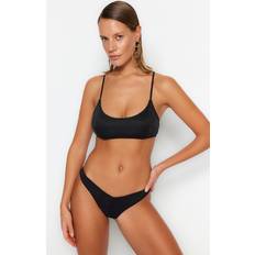 Tyg Bikinis Trendyol Collection Schwarze, Silbrige Bikinihose Mit V-ausschnitt Und Hohem Beinausschnitt für Damen