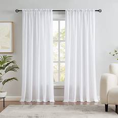 White Velvety Semi Sheer Curtains 52 by 84 Inches