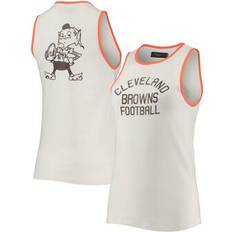 Brown - Women T-shirts & Tank Tops JUNK FOOD Women's White/Orange Cleveland Browns Brownie The Elf Throwback Pop Binding Scoop Neck Top