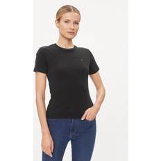 Tommy Hilfiger Dam T-shirts Tommy Hilfiger Dam nya Slim Cody C-nk Ss S/S stickade toppar, Svart