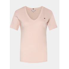 Tommy Hilfiger Pink T-shirts Tommy Hilfiger Gestreiftes Slim Fit T-Shirt mit V-Ausschnitt WHIMSY PINK