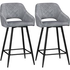 Homcom Bar Set of 2 Velvet-Touch Seating Stool