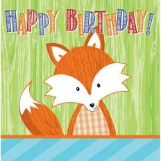 Oranje Papieren servetten Creative Converting Creatieve conversie van 3-laags Fox Happy Birthday-servetten (Pak van 16) Oranje/Veelkleurig/Groen