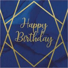 Gold Paper Napkins Creative Party 3 Ply Geode Happy Birthday Napkins (Pack of 16) Gold/Multicolour/Blue