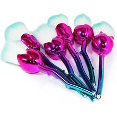 Aquarius Pink/ blue Rose Makeup Brushes Set w/ Glossy Handles