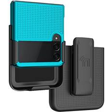 Mobile Phone Accessories Nakedcellphone Case with Clip for Galaxy Z Flip 3 5G, Nakedcellphone [Grid Texture] Slim Hard Shell Cover and [Rotating/Ratchet] Belt Hip Holster Combo for Samsung Z Flip3 Phone SM-F711, 2021 Teal Aqua Mint