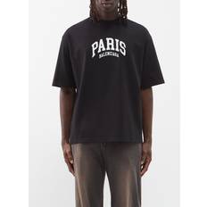 Balenciaga Tops Balenciaga Paris-print Cotton-jersey T-shirt Mens Black White