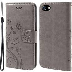 Iphone se 2020 flip cover MTP Products iPhone 7/8/SE 2020/SE 2022 Butterfly Series Flip Cover med Pung Grå