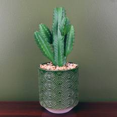 Leaf Cactus Potted Green Ceramic Artificial Plant