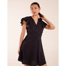 Blåa - Leopard Klänningar Blue Vanilla Leopard Print Wrap Ruffle Mini Dress NAVY