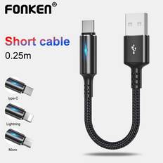Fonken 25 cm kurzes USB-Ladekabel, Micro-USB-Typ-C-Kabel für iPhone, Huawei, Android, 2,4 A, Schnelllade-Powerbank-Ladekabel mit Kontrollleuchte