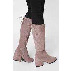 Beige - Women High Boots Dorothy Perkins Kara Drawstring Block Heel Knee High Boots Taupe