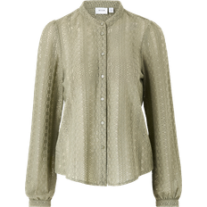 Dame - Skinn Skjorter Vila Blondebluse viChikka Lace L/S Shirt Grønn