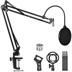 Microphone Stand for Blue Yeti, Boom Arm Scissor Mic Stand with Windscreen and Double layered screen Pop Filter Heavy Duty Mic Boom Scissor Arm Stands, Broadcasting and Recording.Game