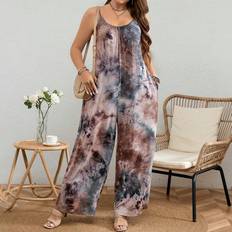 Multicolored Jumpsuits & Overalls Shein Plus Women'S Tie-Dye Spaghetti Strap Jumpsuit