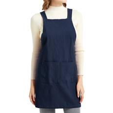 Linen Aprons Slim Tie Cozy X Shape Apron Blue