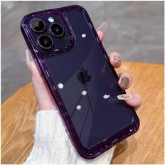 DIAO For iPhone 12 mini, Dark Purple Luxury Transparent Shockproof Armor Case for iPhone 14 13 12 Mini Pro Max Plus Clear Bumper Hard Acrylic Cover