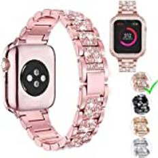 Aergood Bling-rem, kompatibel Apple Watch Band 45 fodral, rostfritt strass diamant