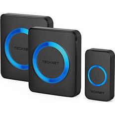Blue Doorbells Tecknet Wireless Doorbell, Doorbell Waterproof Twin Wall Plug-in Cordless Door Chime Kit with 400m Range, 38 Chimes, 4-Level Volume & Blue Light, Plug