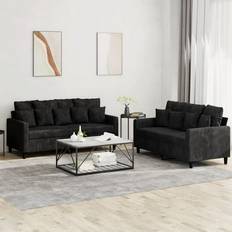 Sammet - Soffgrupper Soffor vidaXL Soffgrupp Med Dynor 2 Delar Svart Sammet Soffa