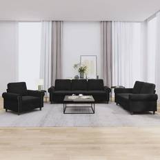 Fløjl - Sofagrupper Sofaer vidaXL Sofasæt 3 Dele Med Hynder Velour Sort Sofa 3 personers