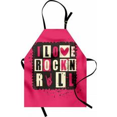 Polyester Aprons Ambesonne Retro Vintage Letters I Love Rock Roll on Grunge Apron Black