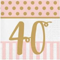 Unique Party 3 Ply 40th Birthday Napkins Pack of 20 Baby Pink One Size