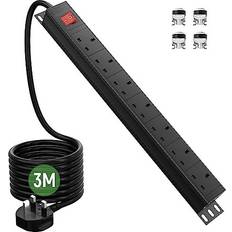 Surge Protected Extension Lead 3M, HANNELORE 7 Way Power Strip with Switch, Power Distribution Unit PDU Rack Mount Power Strip, 13Amp Multi Plug