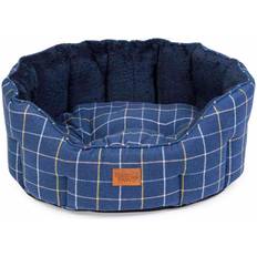 House of paws Navy Check Tweed Oval Snuggle Dog Bed