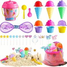 Ice Cream Beach Toys Sand Toys Set For Kids Collapsible Sand Bucket And Shovels Set With Mesh Bag Sand Molds Watering Can Sandbox Toys For Kids And To